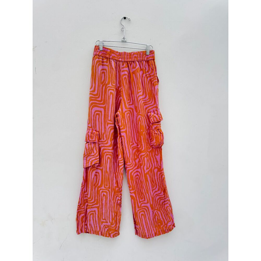 Urban Outfitters Sophie Printed Cargo Pants Pink Orange Swirl Wide Leg S